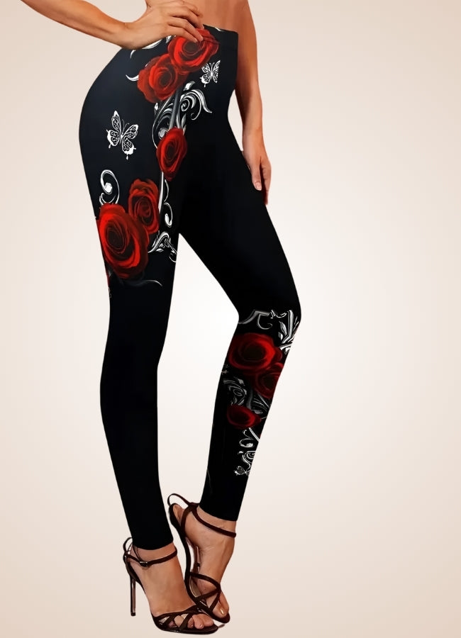 Steampunk Black Roses Legging - Steampunk Australia