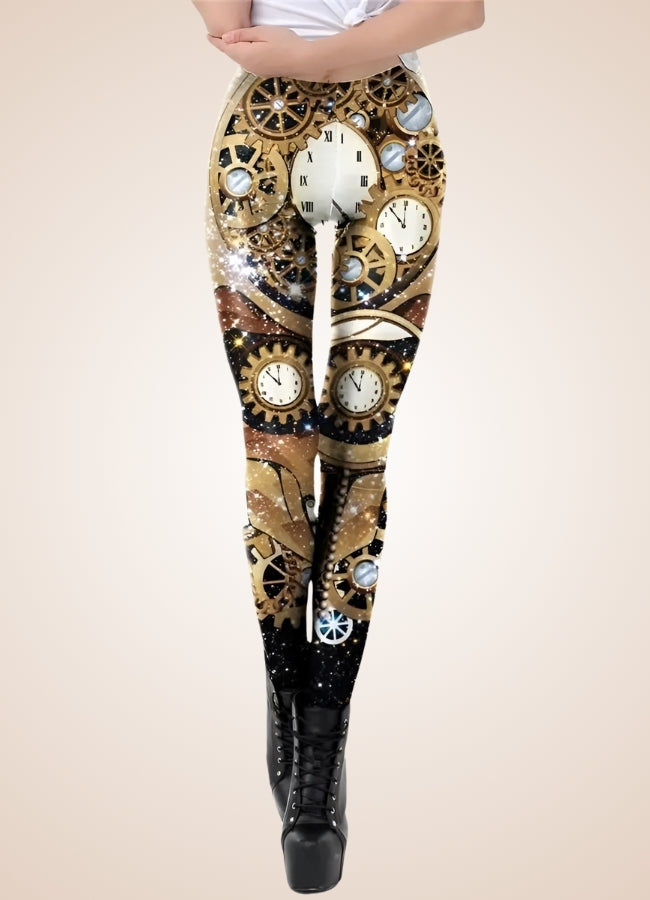 Steampunk Gold Mechanical Print Legging - Steampunk Australia