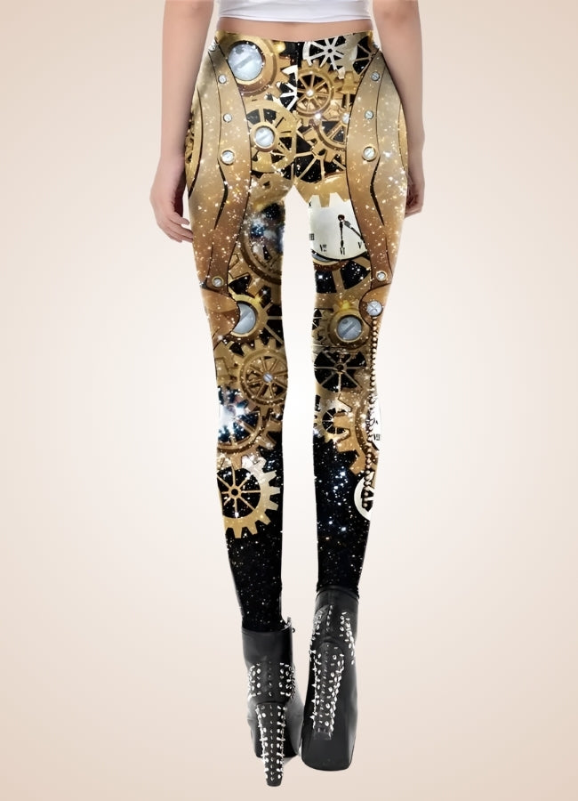 Steampunk Gold Mechanical Print Legging - Steampunk Australia