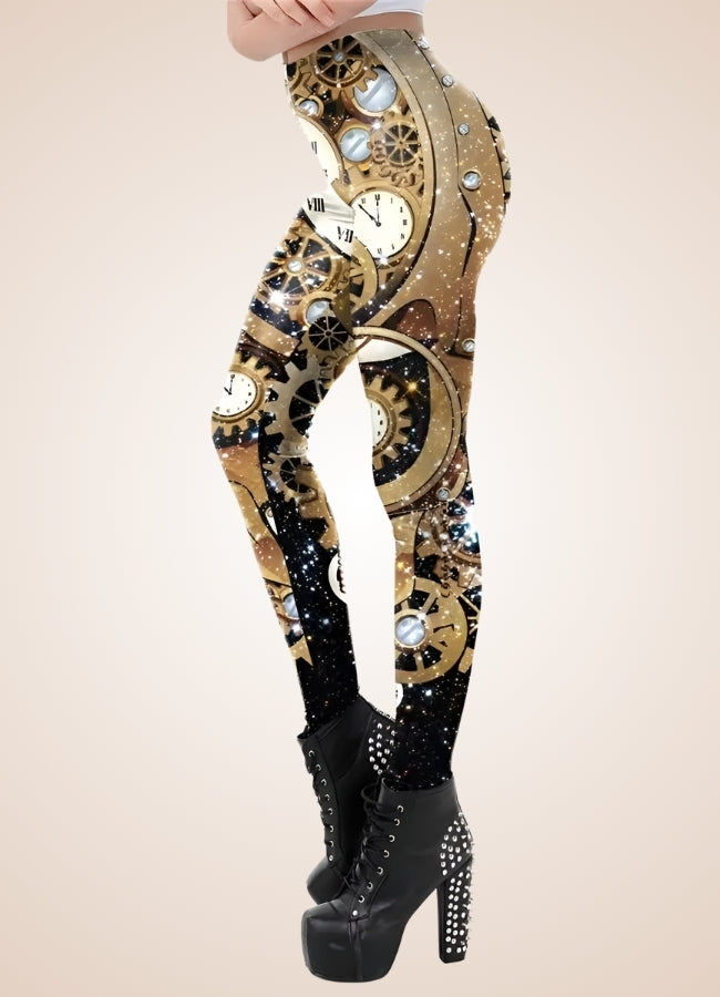 Steampunk Gold Mechanical Print Legging - Steampunk Australia