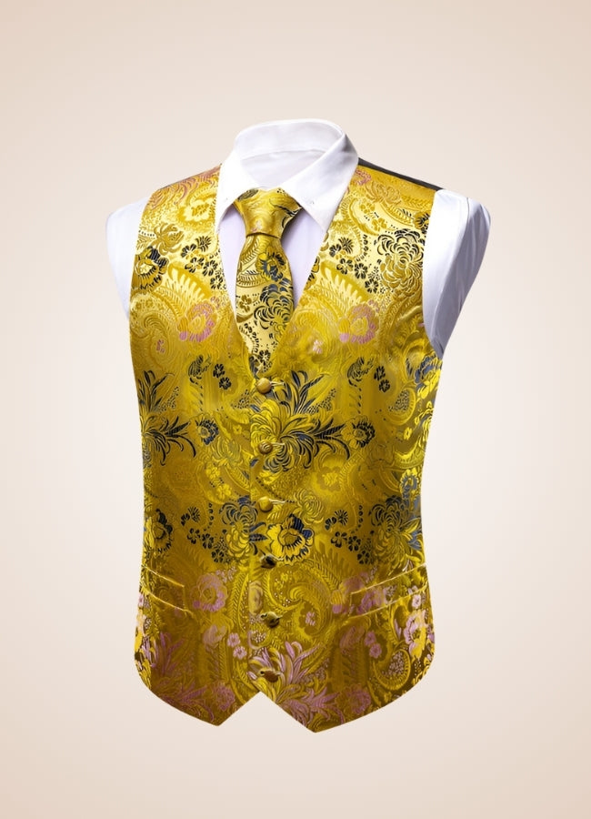 Steampunk Gold Pattern Suit Vest - Steampunk Australia