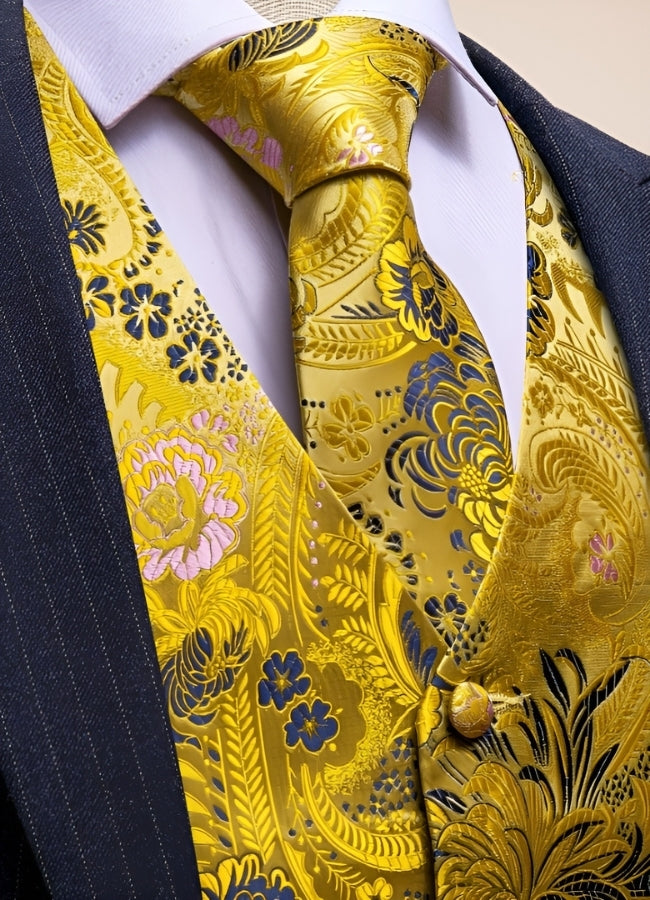 Steampunk Gold Pattern Suit Vest - Steampunk Australia