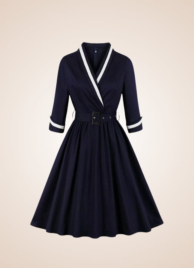 Steampunk Navy Blue V Neck Dress - Steampunk Australia