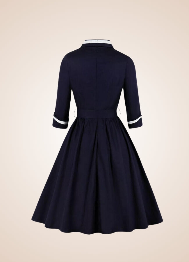 Steampunk Navy Blue V Neck Dress - Steampunk Australia