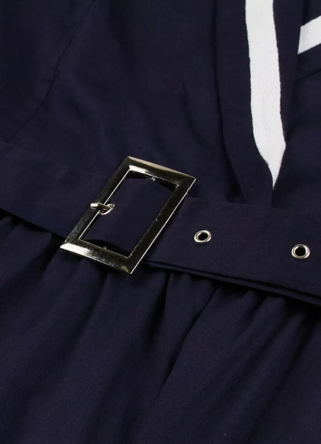 Steampunk Navy Blue V Neck Dress - Steampunk Australia
