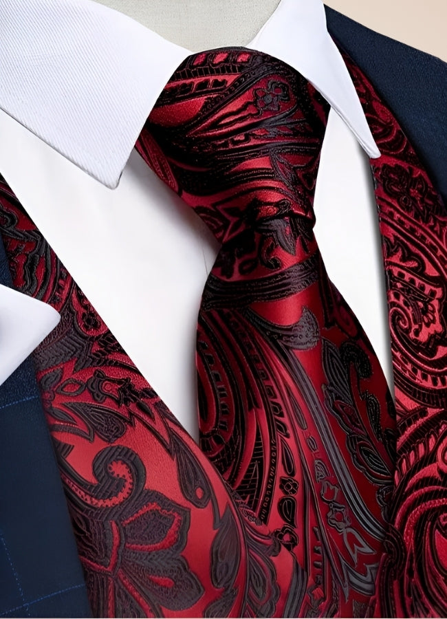 Steampunk Red Paisley Floral Suit Vest - Steampunk Australia