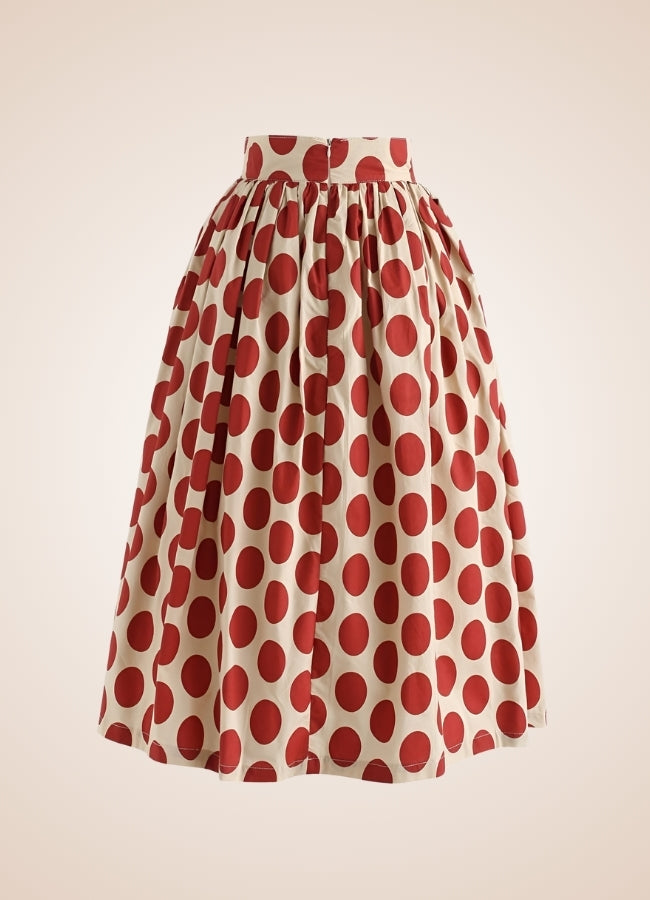 Steampunk Red Polkadot Midi Skirt - Steampunk Australia