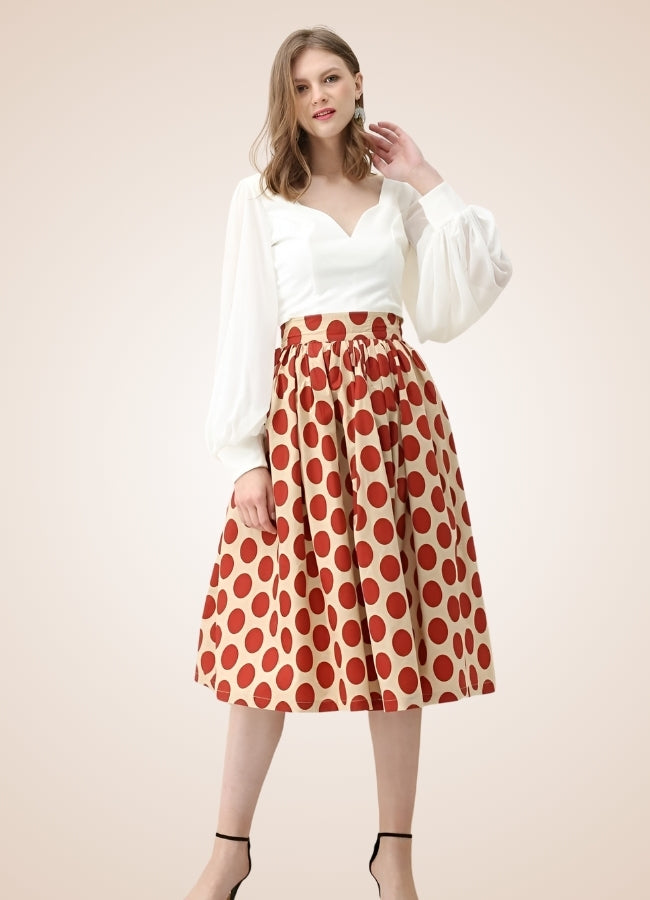 Steampunk Red Polkadot Midi Skirt - Steampunk Australia