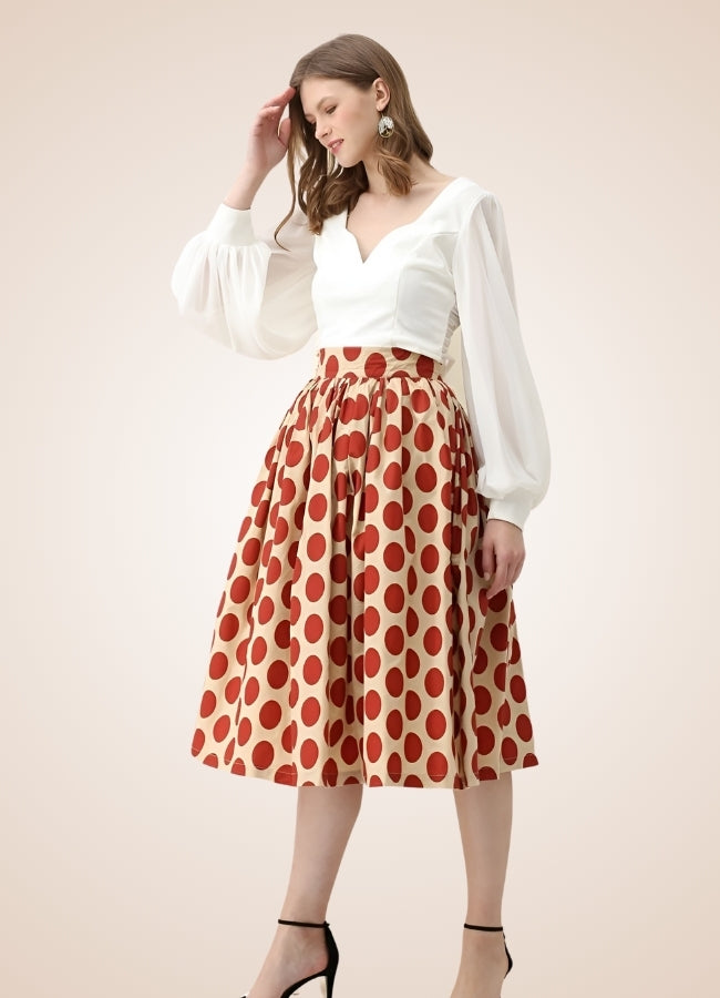 Steampunk Red Polkadot Midi Skirt - Steampunk Australia