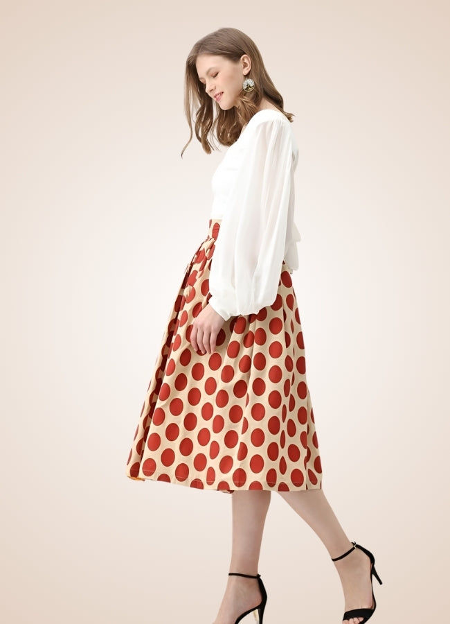 Steampunk Red Polkadot Midi Skirt - Steampunk Australia