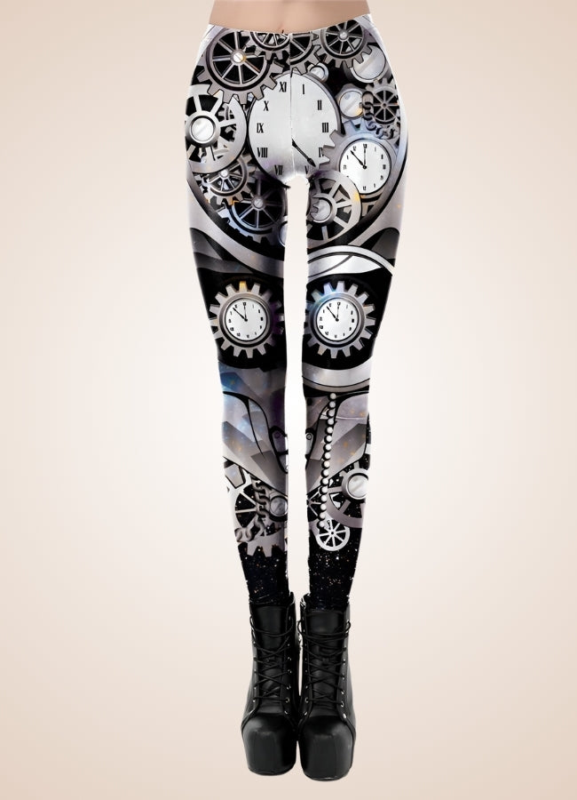 Steampunk Silver Mechanical Print Legging - Steampunk Australia