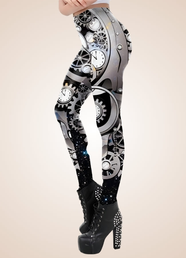 Steampunk Silver Mechanical Print Legging - Steampunk Australia