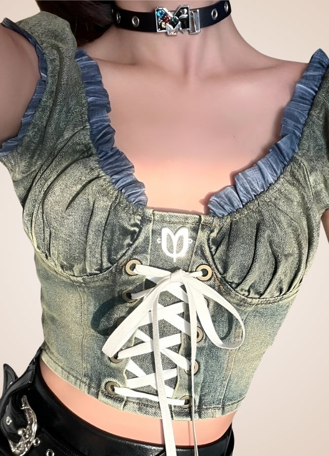 Steampunk Tank Top Denim Corset - Steampunk Australia