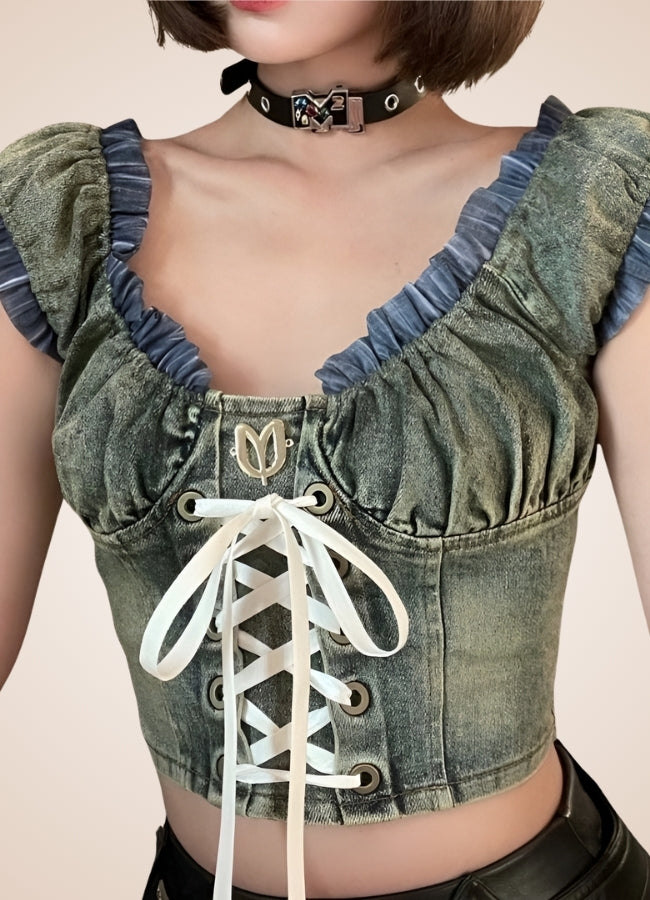 Steampunk Tank Top Denim Corset - Steampunk Australia