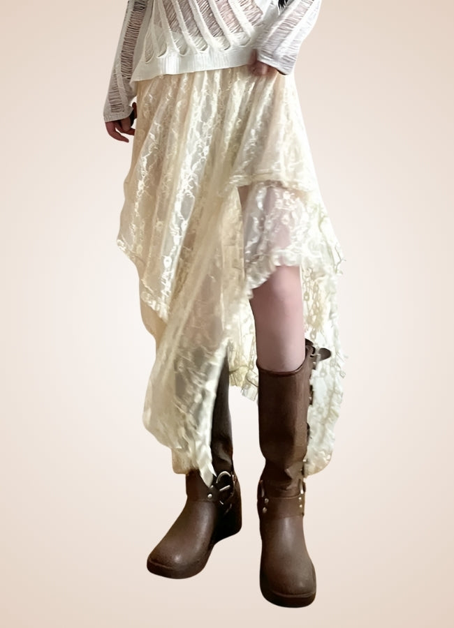 Steampunk White Asymmetrical Skirt - Steampunk Australia