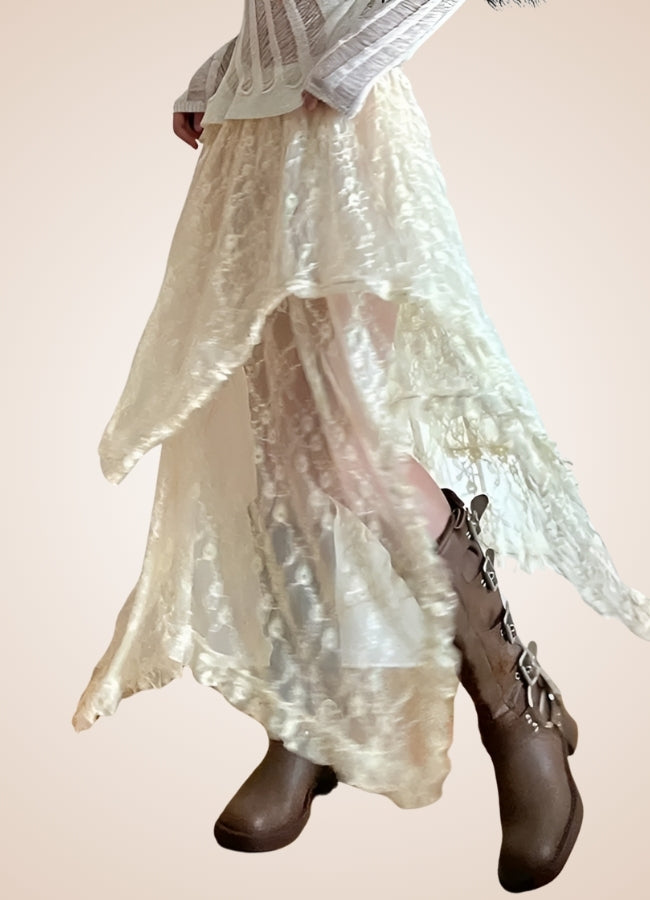 Steampunk White Asymmetrical Skirt - Steampunk Australia