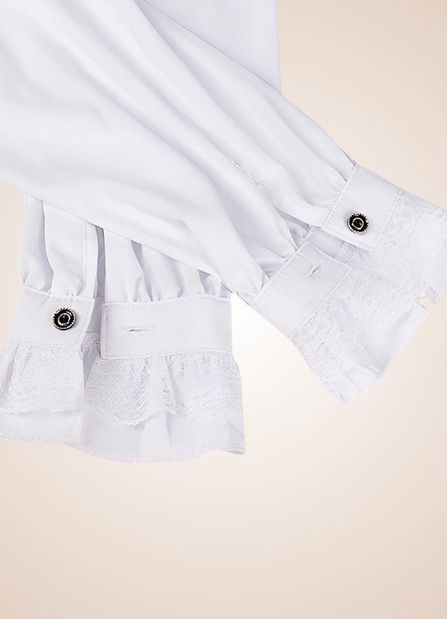 White Steampunk Flounce Tie Shirt - Steampunk Australia