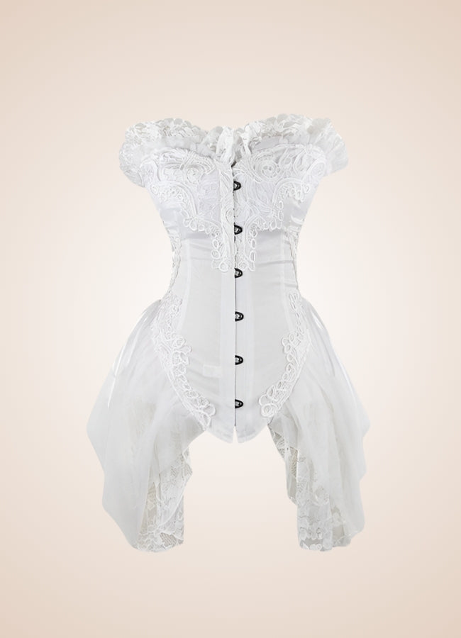 White Steampunk Victorian Long Corset - Steampunk Australia