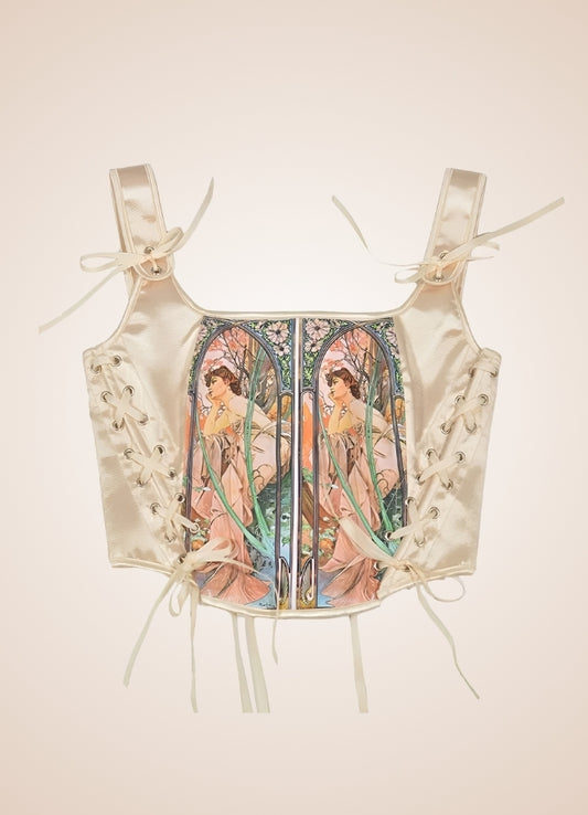 Beige Steampunk Medieval Lace Corset - Steampunk Australia