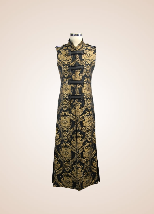 Black And Gold Gothic Long Vest - Steampunk Australia