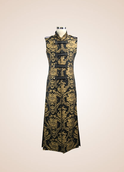 Black And Gold Gothic Long Vest - Steampunk Australia