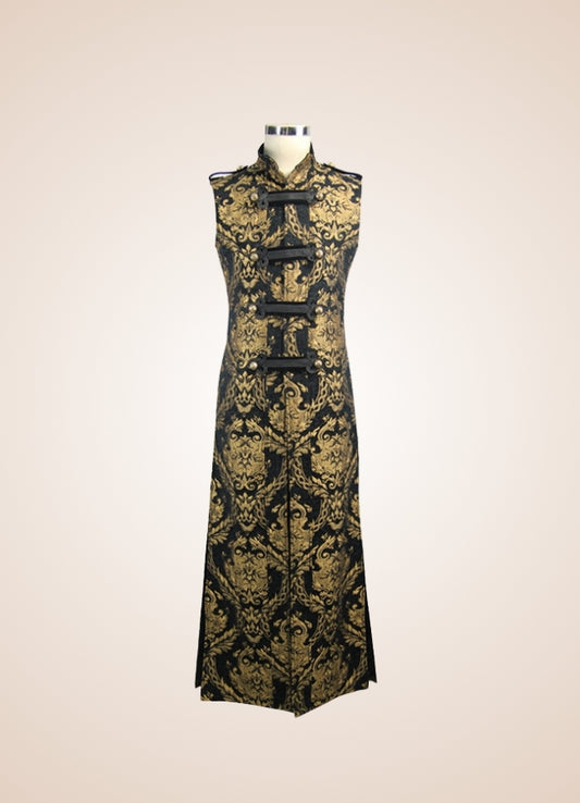 Black And Gold Gothic Long Vest - Steampunk Australia