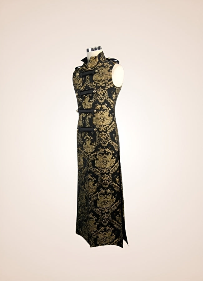 Black And Gold Gothic Long Vest - Steampunk Australia