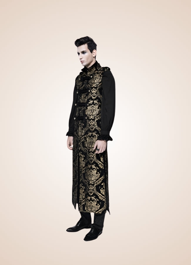 Black And Gold Gothic Long Vest - Steampunk Australia