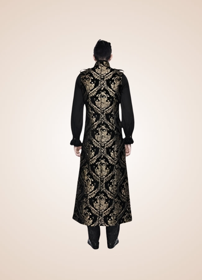 Black And Gold Gothic Long Vest - Steampunk Australia