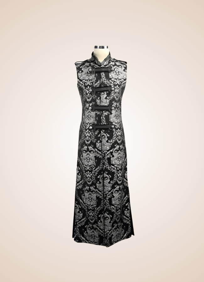Black And Silver Gothic Long Vest - Steampunk Australia