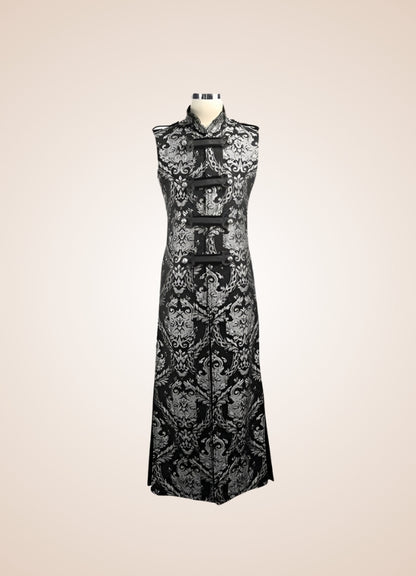 Black And Silver Gothic Long Vest - Steampunk Australia