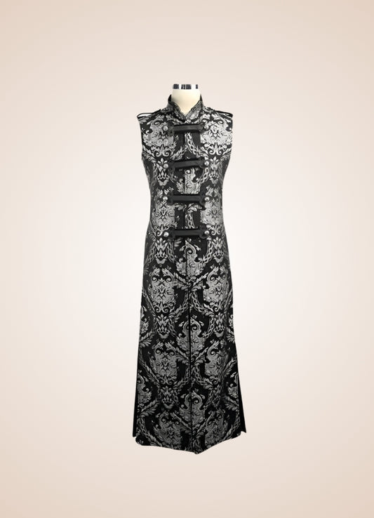 Black And Silver Gothic Long Vest - Steampunk Australia