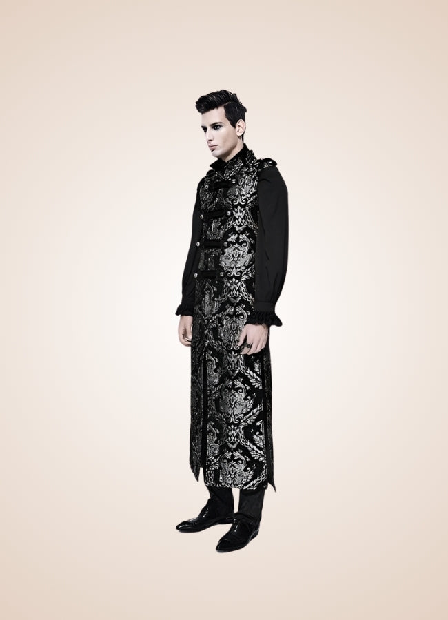 Black And Silver Gothic Long Vest - Steampunk Australia