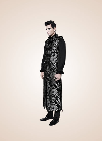 Black And Silver Gothic Long Vest - Steampunk Australia
