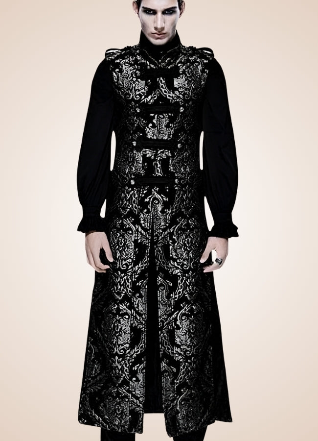 Black And Silver Gothic Long Vest - Steampunk Australia