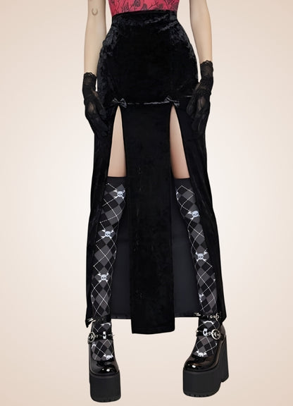 Black Goth High Waist Long Skirt - Steampunk Australia