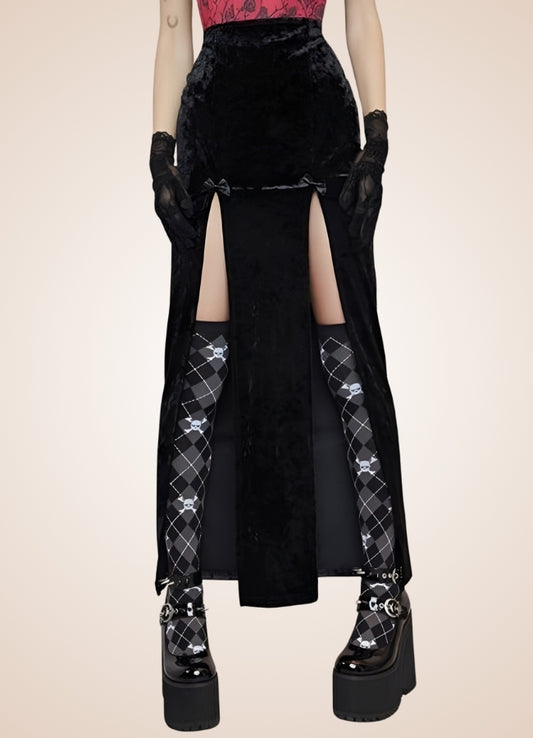 Black Goth High Waist Long Skirt - Steampunk Australia
