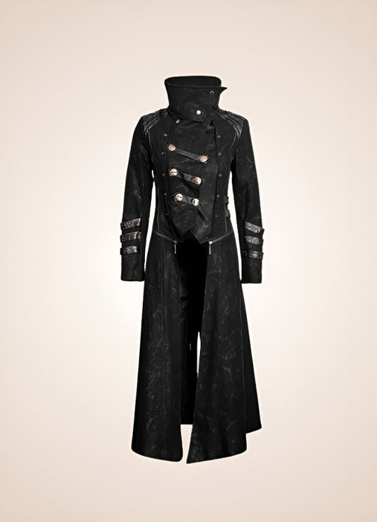 Black High Collar Trench Coat - Steampunk Australia