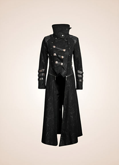 Black High Collar Trench Coat - Steampunk Australia