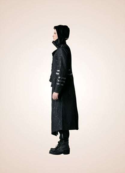 Black High Collar Trench Coat - Steampunk Australia