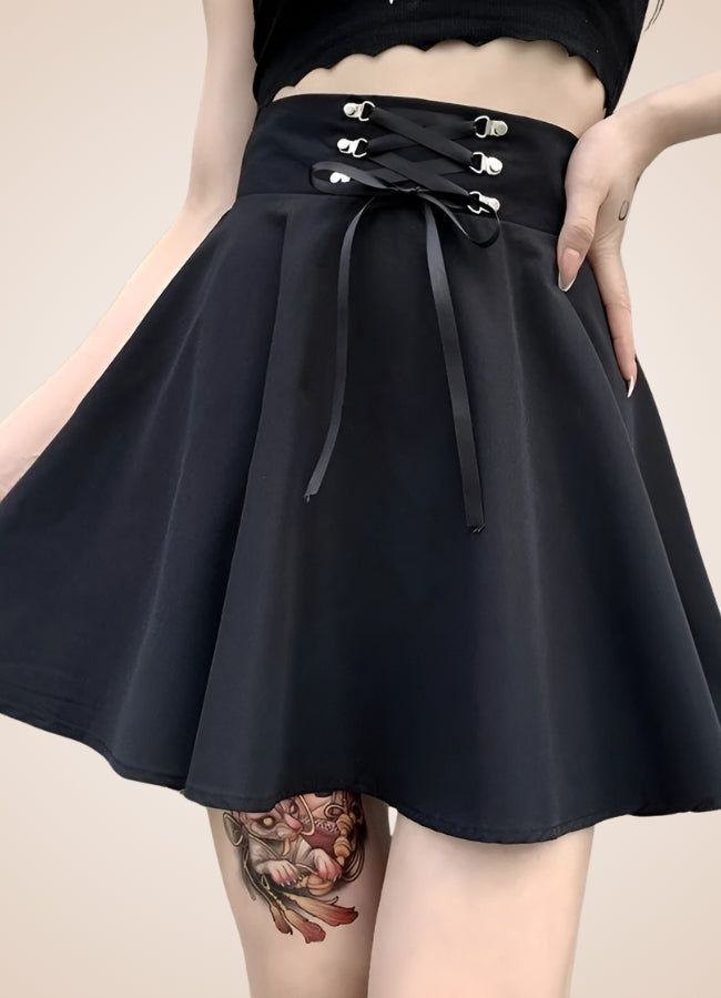 Black Lace Up Gothic Skirt - Steampunk Australia