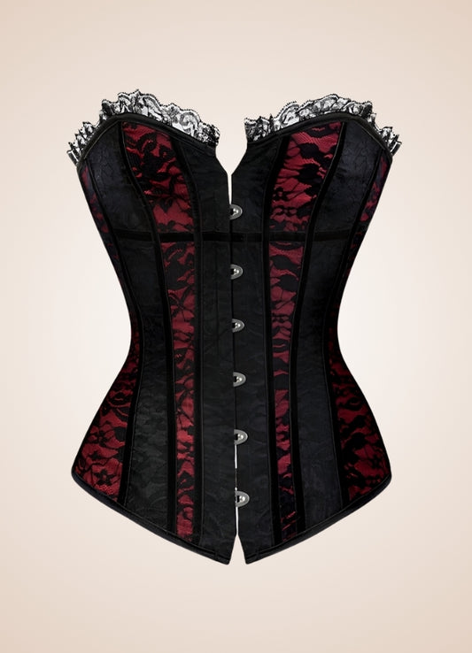Black Red Steampunk Overbust Corset - Steampunk Australia