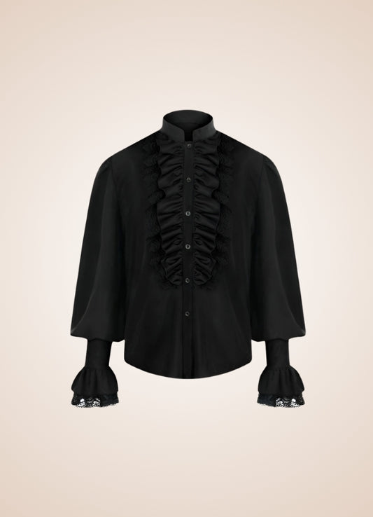 Black Ruffled Medieval Shirt - Steampunk Australia