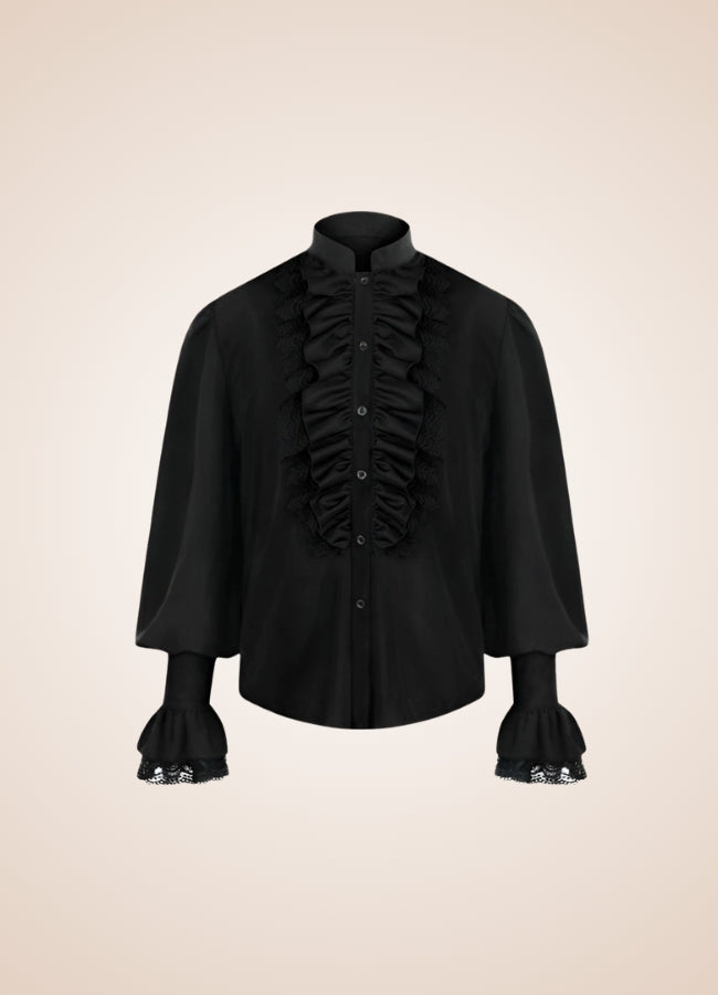 Black Ruffled Medieval Shirt - Steampunk Australia