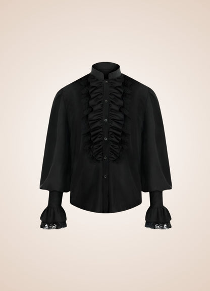 Black Ruffled Medieval Shirt - Steampunk Australia