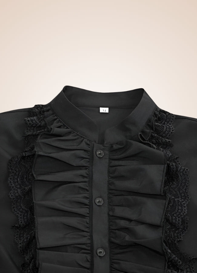 Black Ruffled Medieval Shirt - Steampunk Australia