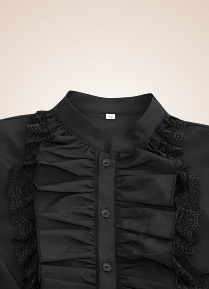 Black Ruffled Medieval Shirt - Steampunk Australia