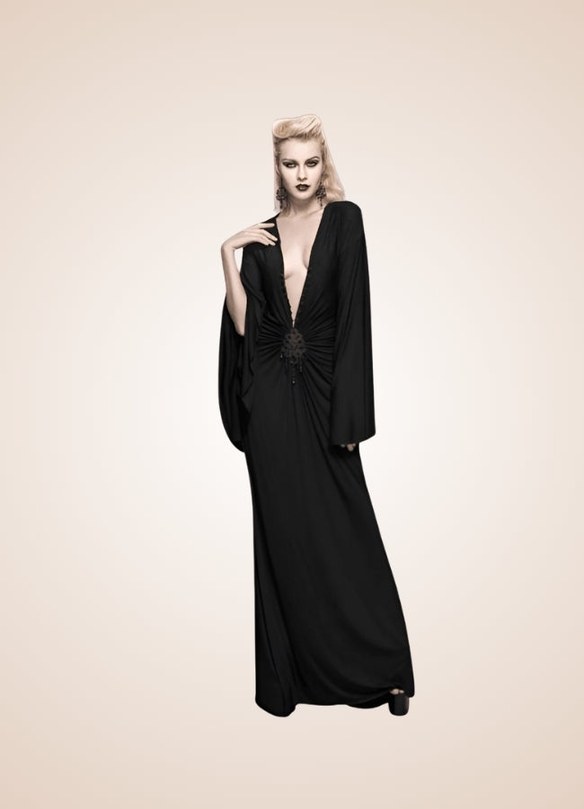 Black Steampunk Gothic Long Dress - Steampunk Australia