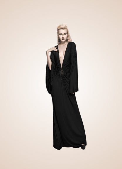 Black Steampunk Gothic Long Dress - Steampunk Australia