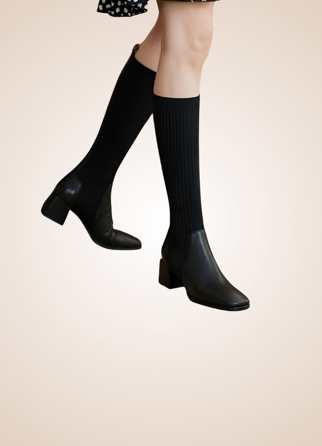 Black Steampunk Knee High Knit Boots - Steampunk Australia